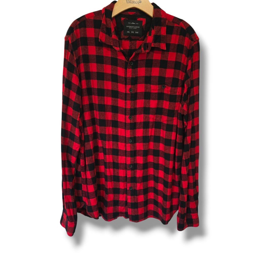 Denim & Flower Ricky Singh Red & Black Buffalo Check Flannel – XL